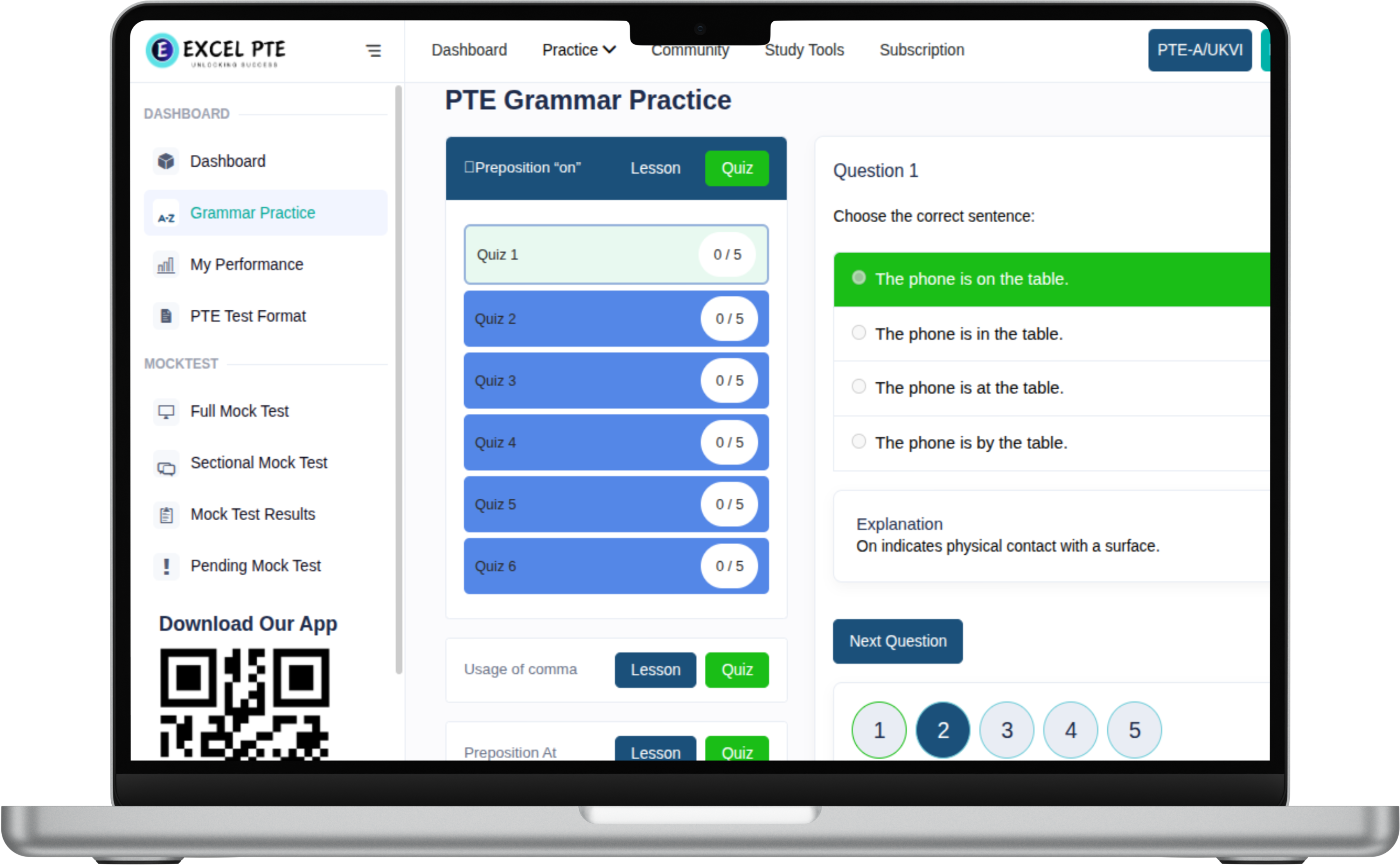 PTE preparation and practice platform